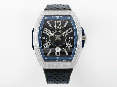 Franck Muller Factory Franck Muller Vanguard Yachting V45 RACING series Silver steel case with White diamonds Diameter 44mm watch